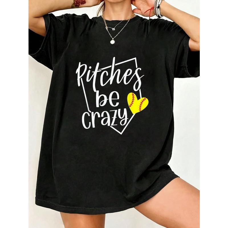

Black Oversized T Shirt With Pitches Be Crazy Softball Heart Print For Casual Wear And Sports Fans XXXXL чорний