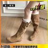 Leather inner height increase Western cowboy pile boots women's autumn and winter new thin high boots long knight boots