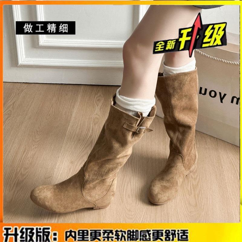 Кожаные сапоги-ковбойки с увеличением внутренней высоты женские осенне-зимние новые тонкие высокие сапоги длинные сапоги-рыцари 40 6190₽