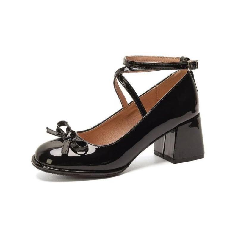 High Quality Red Mary Jane Shoes New Pumps Thick High Heels Lolita Square Toe Shoes for Women Fashion Party Leather Women Shoes