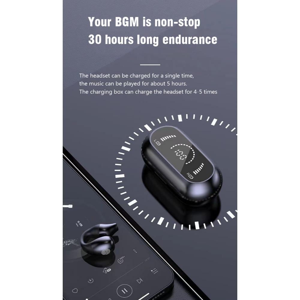 Kabelloses Ohrclip-Headset, Mini-BT-Headset zum Radfahren, Fahren und Laufen, Design mit offenem Ohr, Digitalanzeige, HiFi-Klangqualität