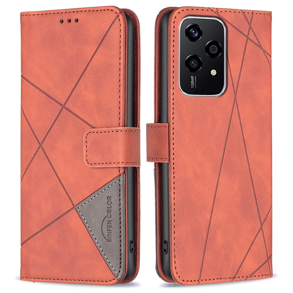 BINFEN COLOR For Honor 200 Lite Phone Cases Wallet Stand Geometry Imprint Leather Cover