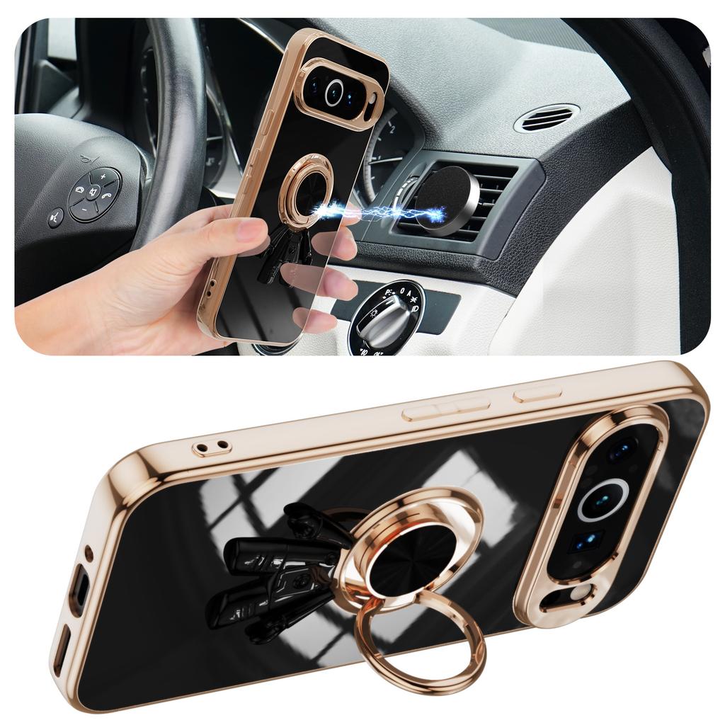 For Google Pixel 9 Pro XL Case with Astronaut Ring Kickstand 6D Electroplating TPU Phone Cover