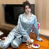 Französischer Langarm-Pyjama Cardigan Revers Design Sinn Loungewear Zweiteiliges Set Einfacher Und Bequemer Stil