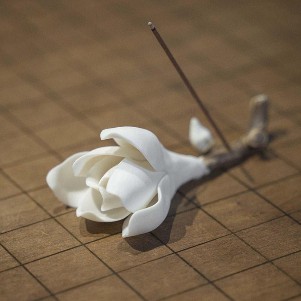 

Magnolia Flower Incense Stand Handmade Pen Stand Creative Writing Brush Stand Indoor фіолетовий