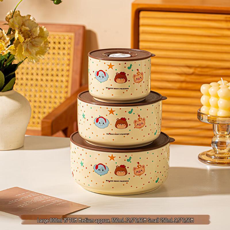 Lingjiezhe Creative Ceramic Fresh-keeping Bowl 3-Piece Set Standard Pack