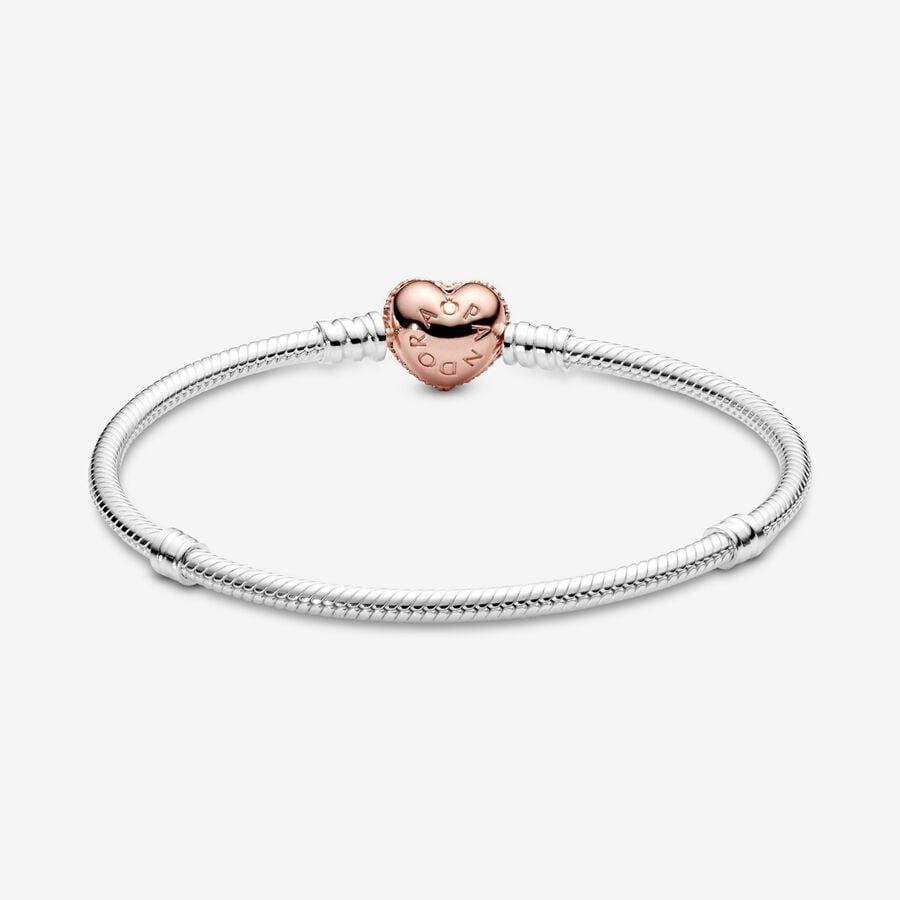 Pandora Moments Pave Heart Clasp Snake Chain Bracelet 15 Cm