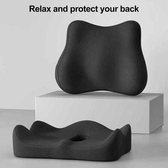 Coussin d'Assise avec Dossier Séparé Coussin en Mousse à Mémoire de Forme avec Soutien Dorsal Coussin de Chaise de Bureau pour Soulagement de la Sciatique Soutien Lombaire Utilisation pour Voyage en Voiture