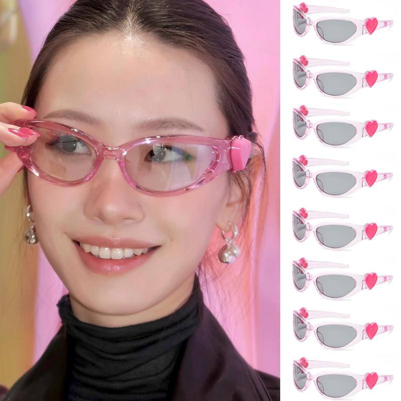 8pcs Heart Style Sunglasses Women Men Y2K Trendy Wrap Around Sports Sun Glasses Goggles Sun Glass Shades Eyewear UV400