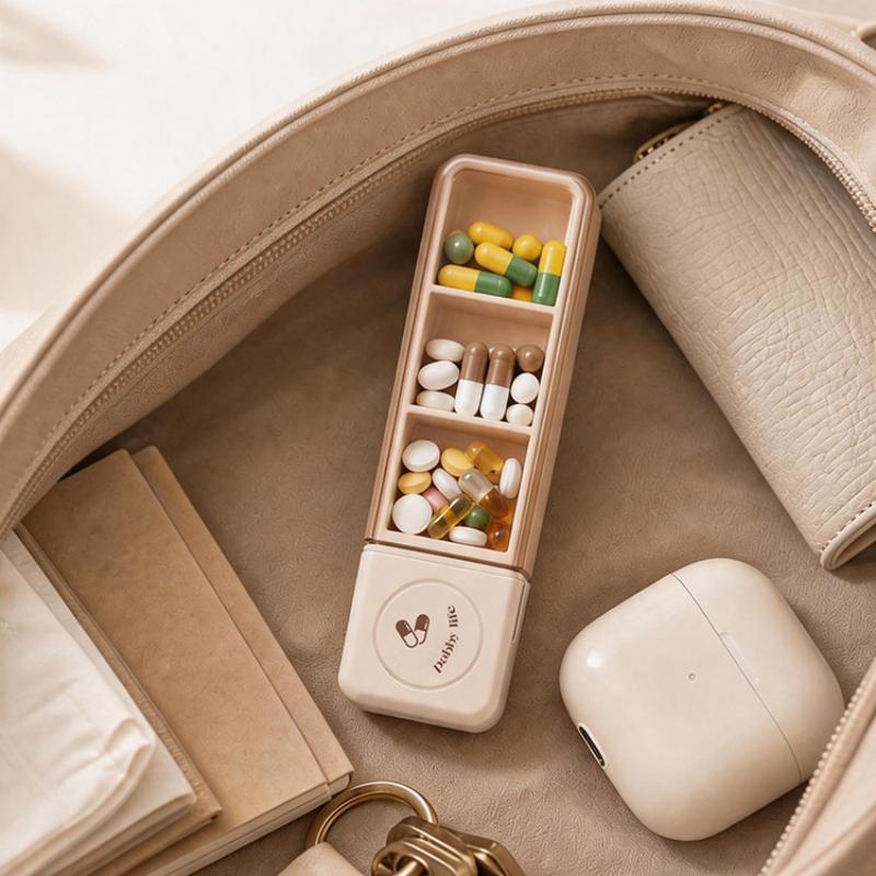 Portable Pill Organizer Integrated Pill Cutter Airtight Moisture-proof Small Pill Case for Students Dorm Daily Medication Storage