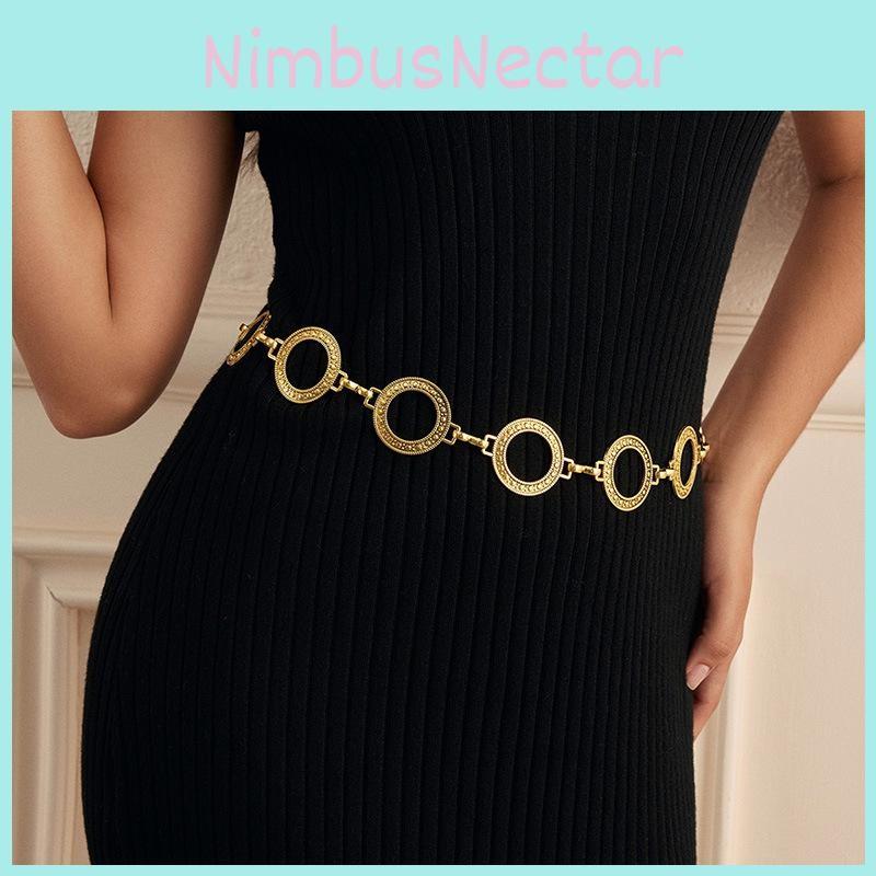 Women Metal Waist Chain Accessory With Carved Pattern And Single Loop Design