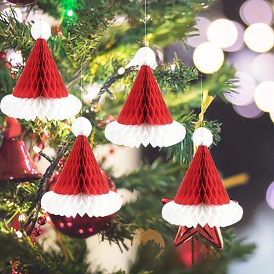 Festive Paper Honeycomb Christmas Hats -For Holiday Decorations,Party Supplies,Christmas Decorations,Birthday Decoration, Pompom