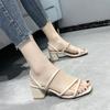One word with large size sandals women's summer outer wear temperament fairy style daily versatile thick heel one shoe two wear high heels