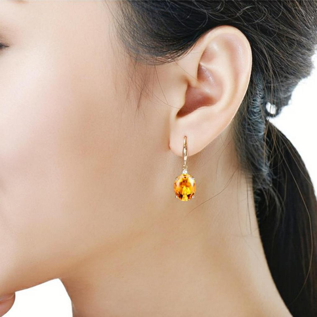 Best-Selling Women's Earrings with 8.0 Carat Imitation Yellow Crystal Gemstone Ear Hooks