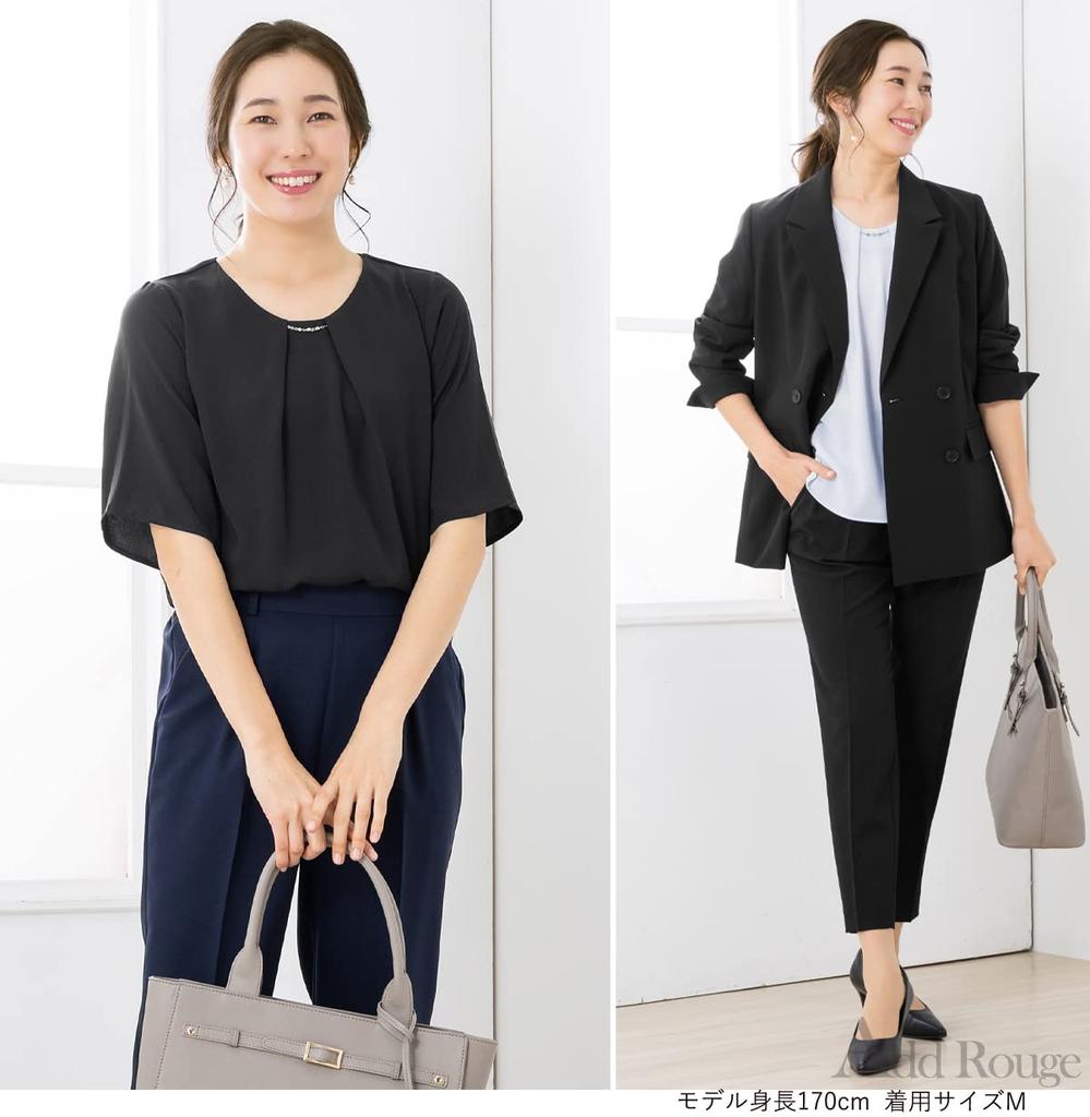 georgette short large size [Add Rouge] Blouse, suit, innerwear, cut-and-sew, women's, fabric, top, sleeves, [n8111]