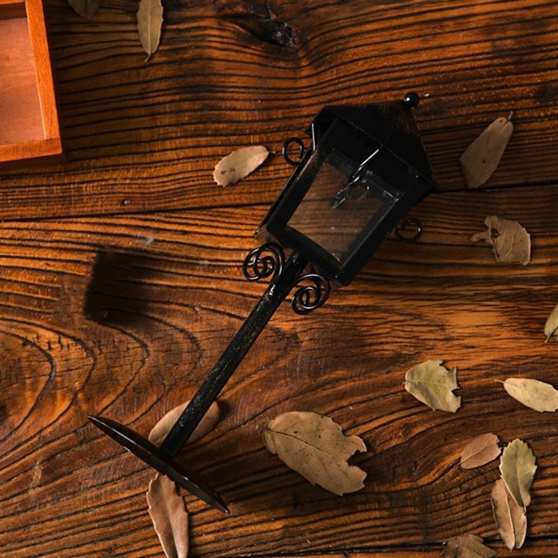 European Retro Wrought Iron Glass Wind Lamp Candle Holder Decoration Creative Wedding Home Decoratio