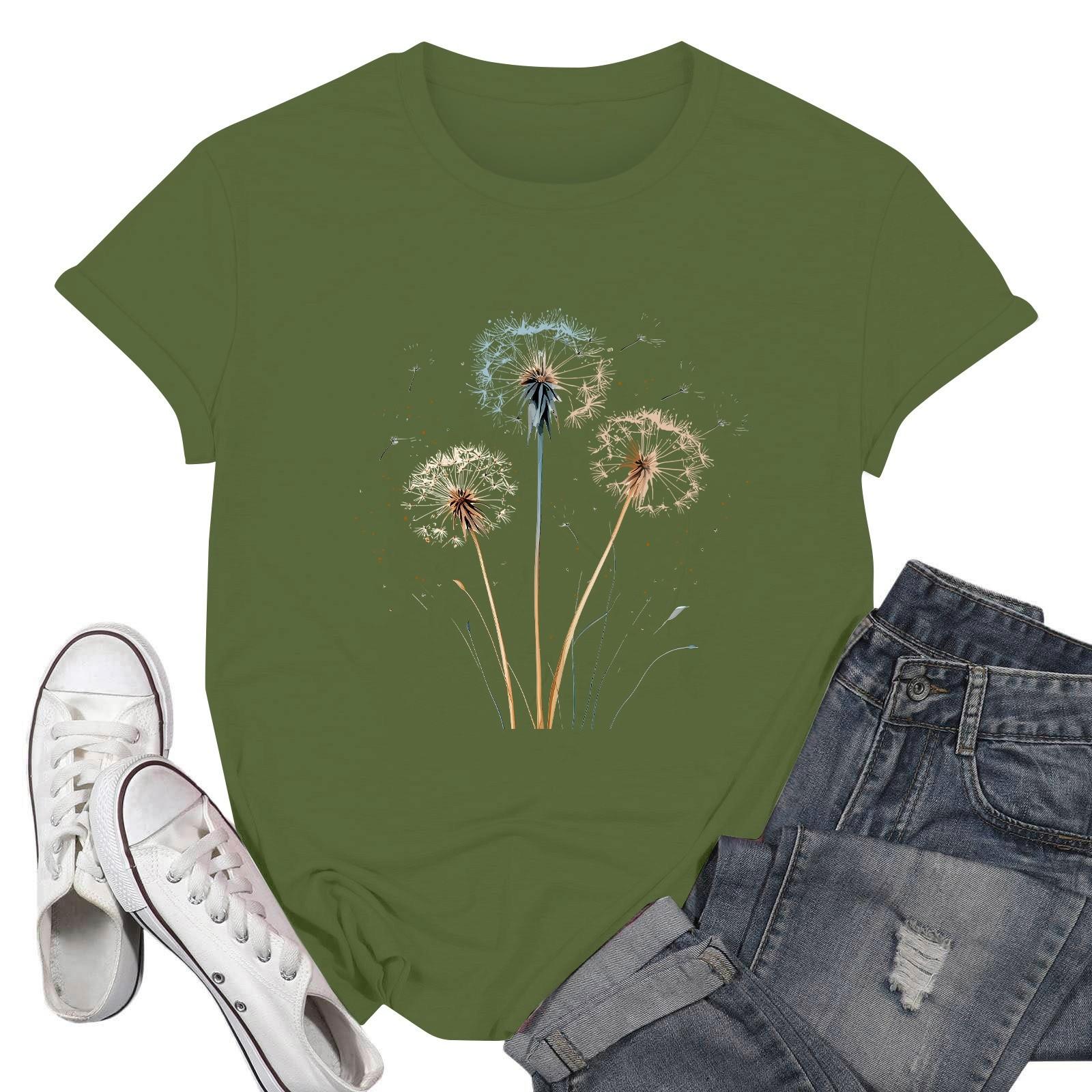 

Женские модные повседневные пуловеры с короткими рукавами и круглым вырезом с принтом L армия зеленый