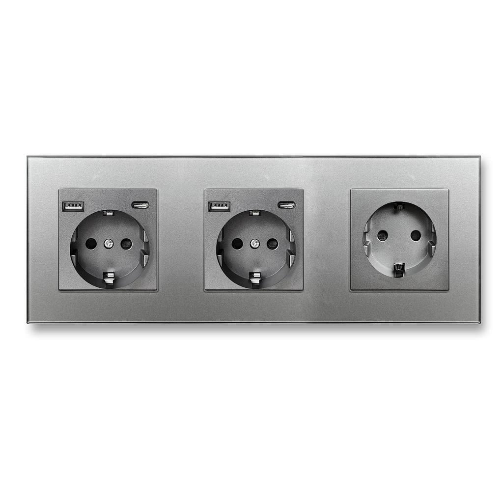 European Standard Round Glass Panel Triple Wall Socket 250V 16A