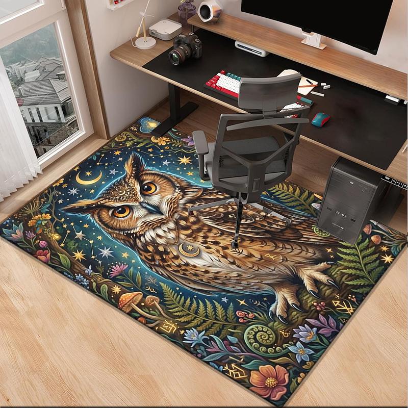Moonlit Owl Fantasy Office Rug Chair Mat, Entryway Carpet, Suitable for Front Door, Bedroom, Living Room, Desk, Holiday Gift