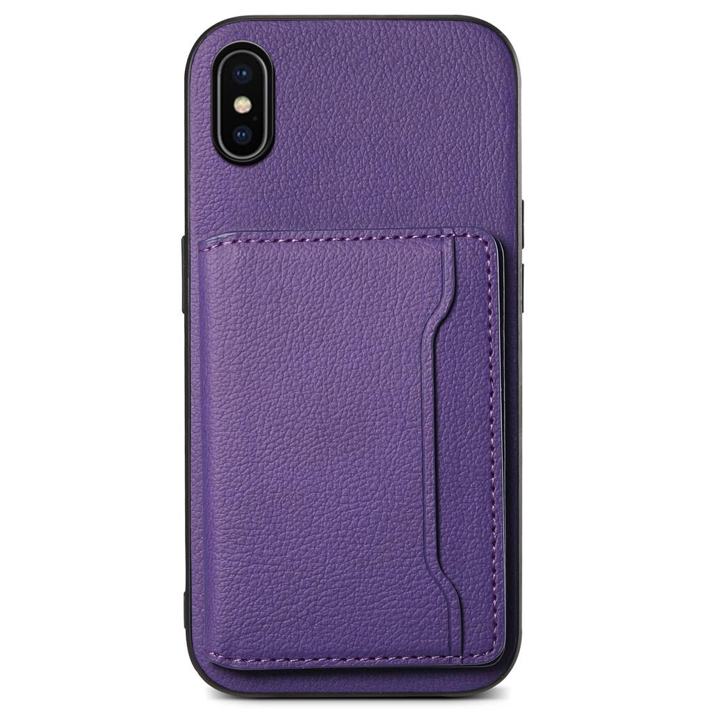 Pro iPhone X/XS Pouzdro Slot na karty Textura telete PU+ PC+TPU Kryt na telefon se stojánkem
