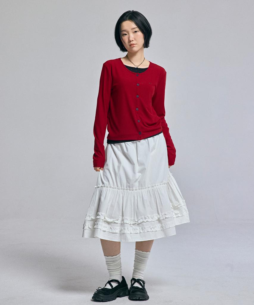AWESOME STUDIO Layered Ribbed Cardigan T-Shirt Wine