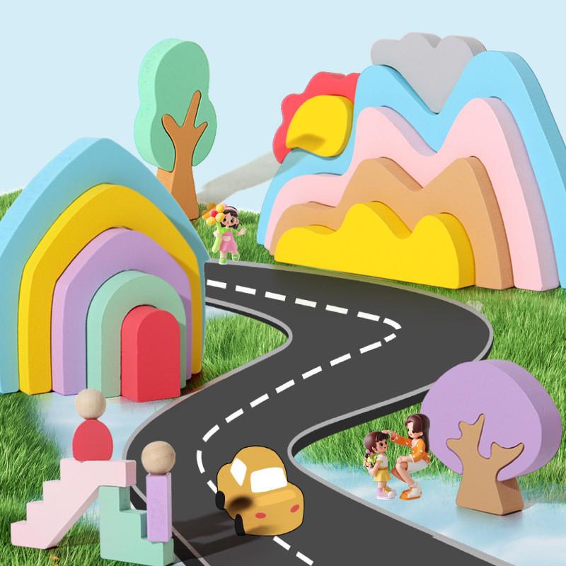 Early Wooden Learning Blocks With Rainbow Colors Kids Cognitive Skills Creative