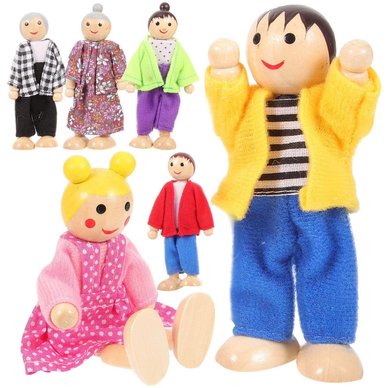 Wooden Family Role Play Toys Dolls Family Role Play Toys Kids Play Set Puppets Mini Figures Story Telling Teaching Aids