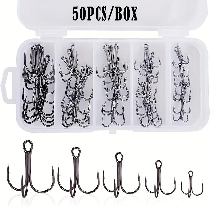 

Набір гострих потрійних рибальських гачків 50 шт./коробка Високовуглецева сталь із борідкою Широкий зів Круглий вигин Гачки для приманок/наживок Розміри 2#-14# Mix 2 4 6 8 10 чорний