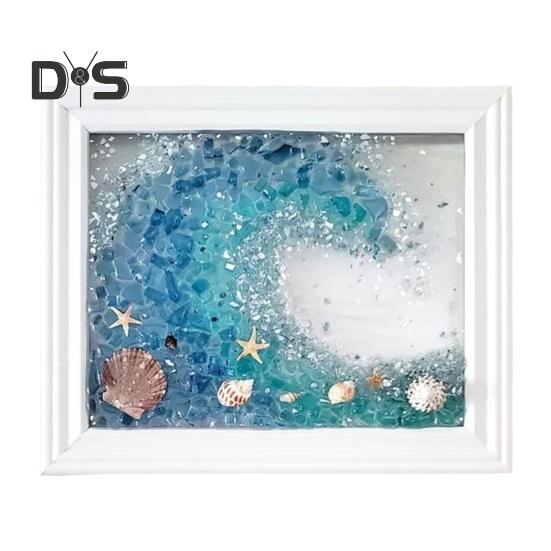 1 Set DIY Sea Glass Art Kit with Wooden Frame Handmade Seaglass Wall Art Decoration Framed Sea Glass Artwork Desktop Decoration Birthday Gift