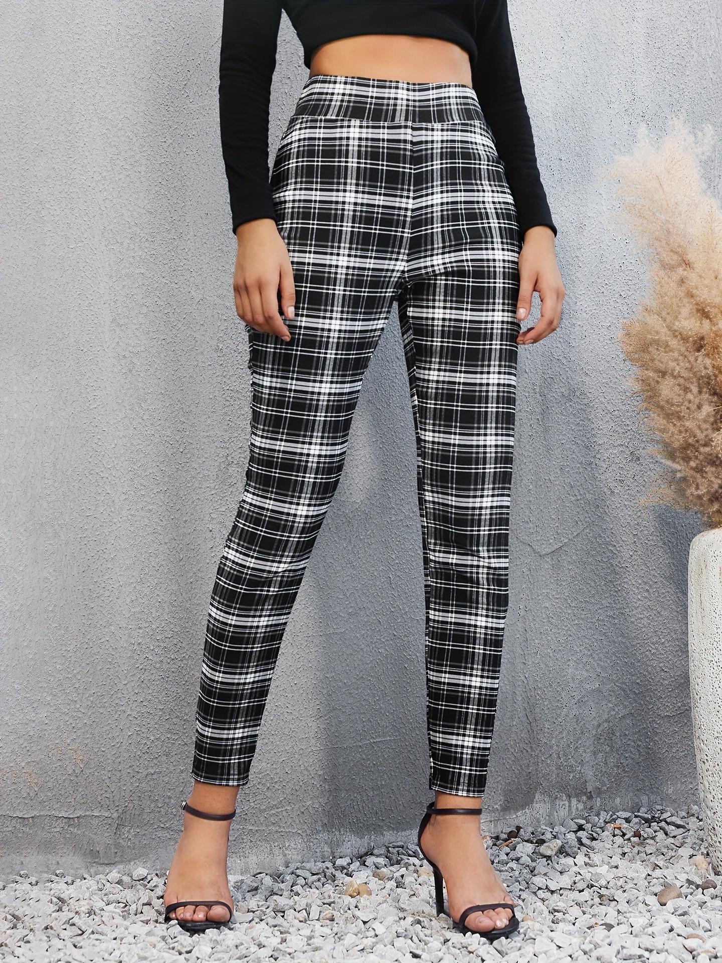 European and American women s pants spring and autumn new fashion versatile black and white grid yarn-dyed slim-fitting casual high-waisted trousers S