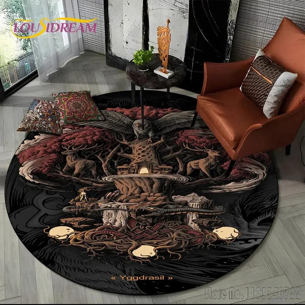 Viking Valknut Yggdrasil Tree of Life Rug Round Carpet 80cm Chair Non-slip Floor Mat Crawling For Kids Living Room Decor