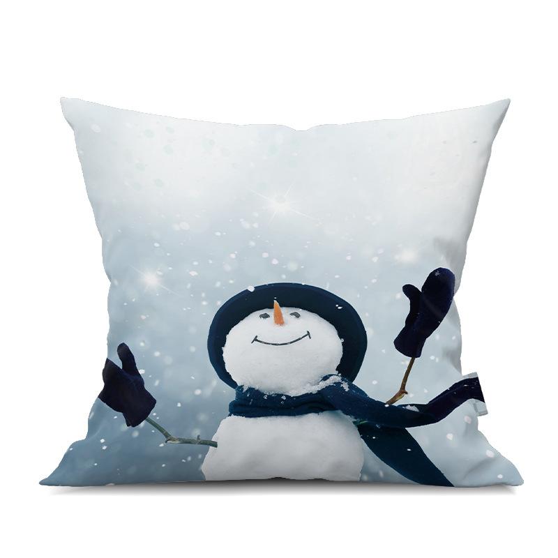 2022 New Christmas Snowman Peach Skin Pillow Case Cute Cartoon Waist Pad Back  Home Decoration