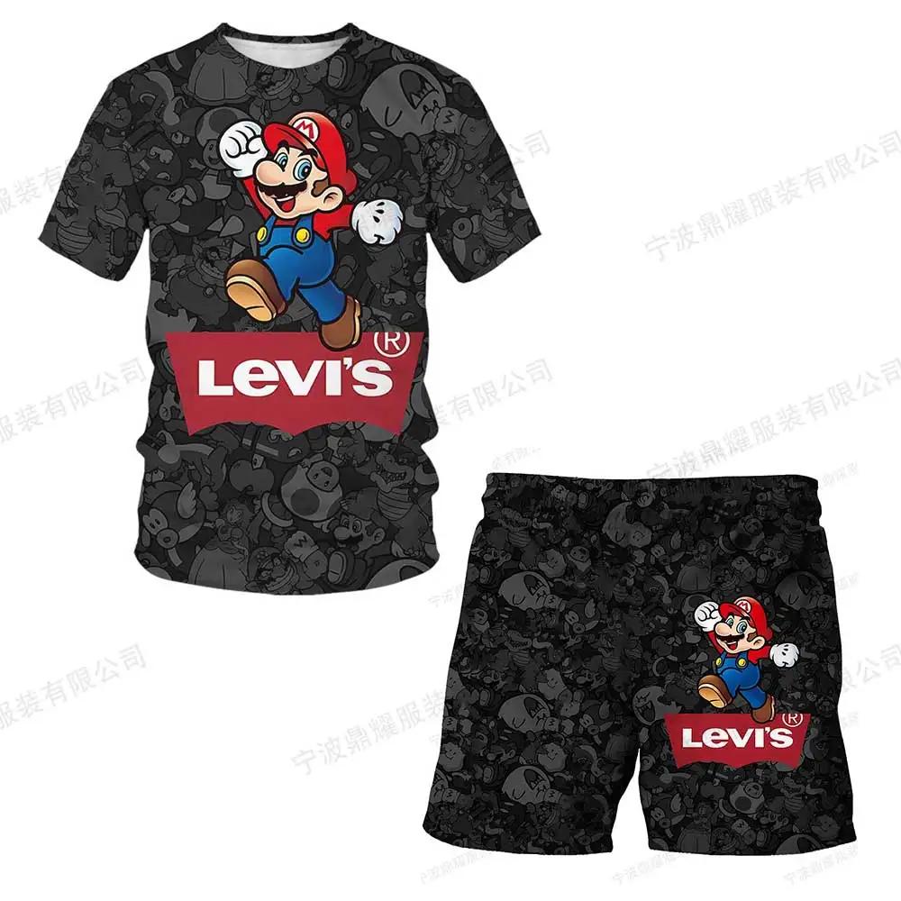 2025 MINISO Dětské oblečení Sady Cosplay Super Mario Trička Šortky 2 ks Obleky Děti Chlapci Dívky Topy Tričko Mario Bros Tričko Kalhoty Oblek