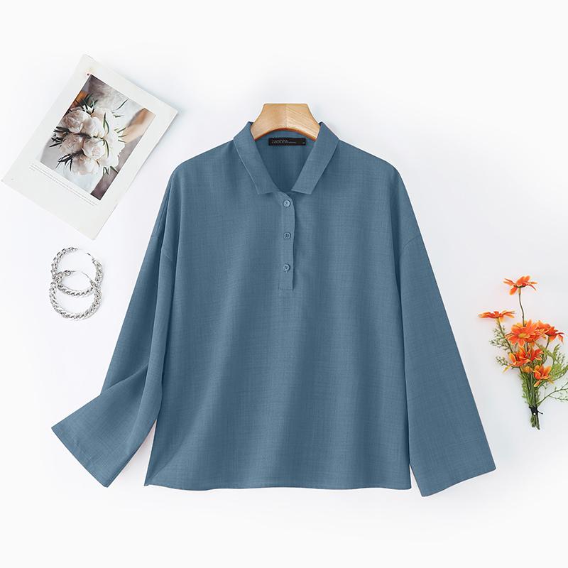 

ZANZEA Женская летняя блузка с классическим воротником, свободного кроя, с рукавами 3/4 5XL синий