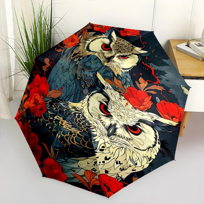 

1pc Floral Night Owl Umbrella Automatic Opening/Closing, Foldable Design, Outdoor Use, Festival Gift for Fans & Travelers.R051