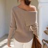 Women's Off Shoulder Long Sleeve Pullover Sweater with Loose Fit and Button