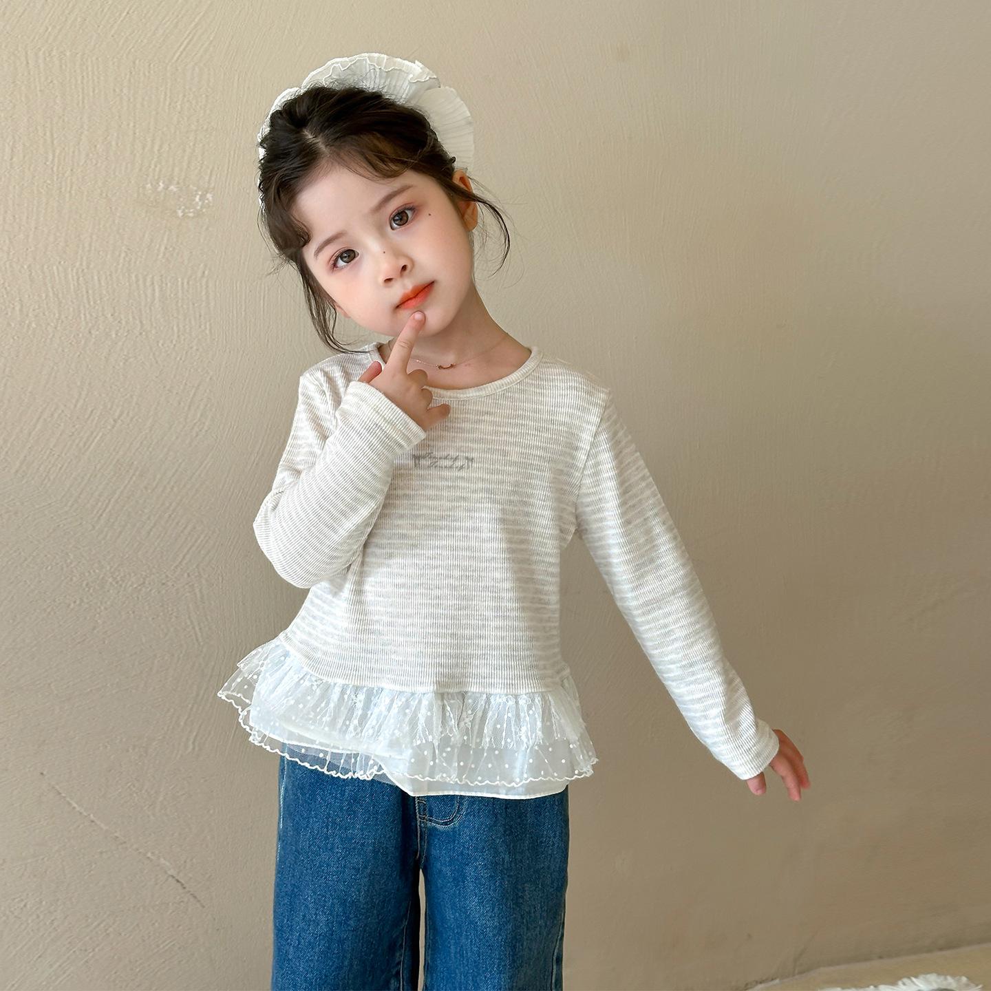 

2025 Fashionable Long Sleeve Lace T-shirt for Girls Spring & Autumn 90cm