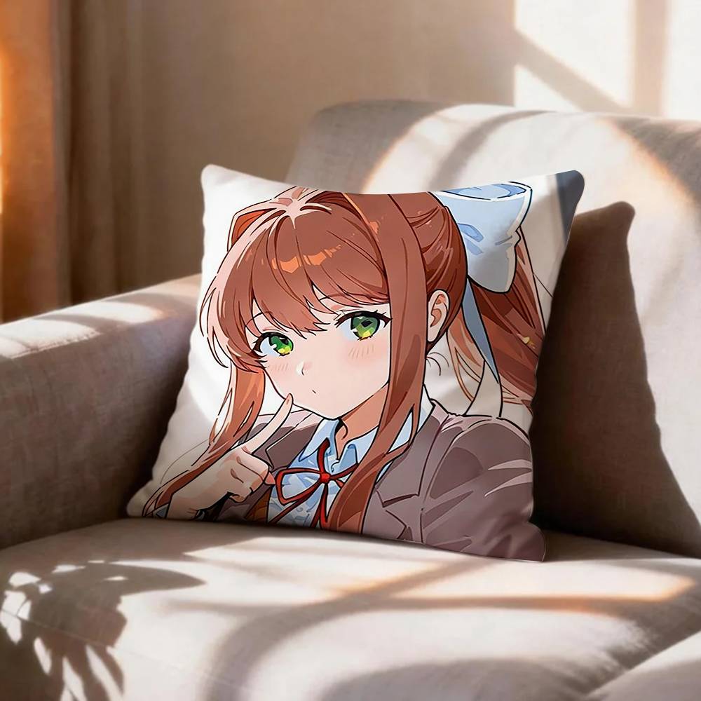 Meta Horror Game DDLC MMonika Pillow Case Pattern Printed Pillowcase For Living Room Sofa Cushion Cover
