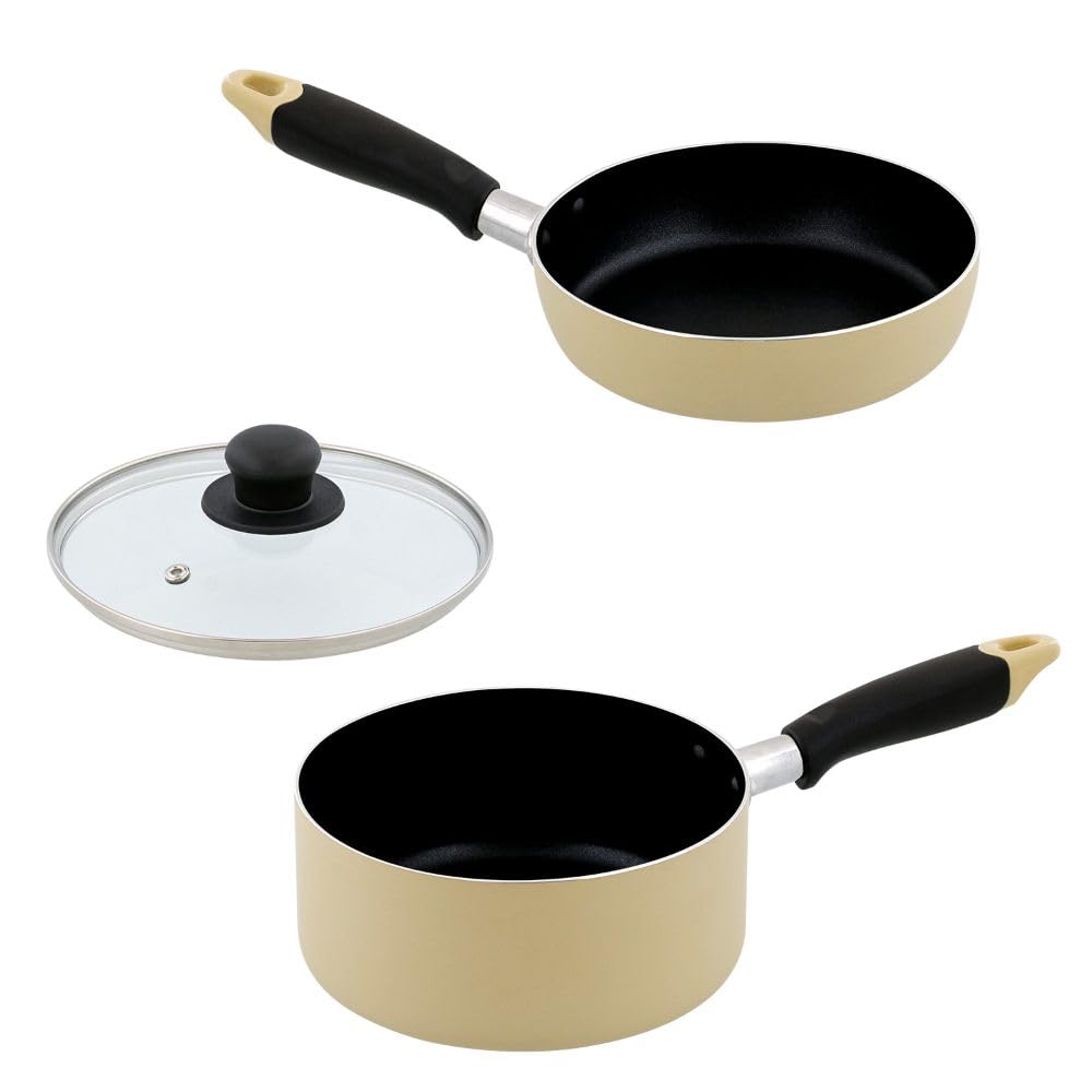 

Bestco compatible frying glass cream Carino IH/Gas pan, saucepan, lid, 3-piece set, NQ-0232