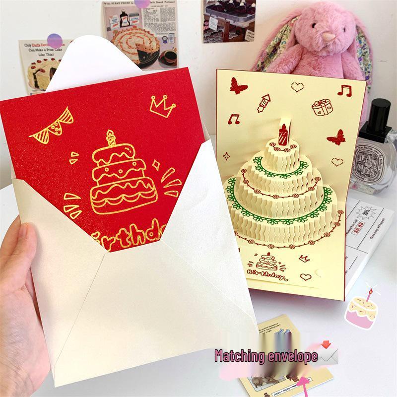 3D Cartoon Schmetterling Pop-up Geburtstagsgrußkarte mit Kuchen-Design