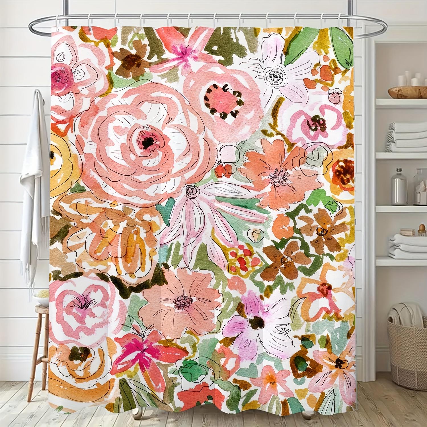

1pc Vibrant Floral and Foliage Print Polyester Shower Curtain, Modern Artistic Design with Hooks, Machine Washable, All-Season 90x180cm35x71in