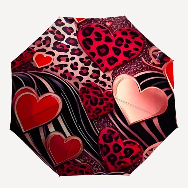 

1pc Heart Patterns Automatic Open/Close Umbrella - Compact Travel Umbrella with 8-Rib Durable Frame, Lightweight & Portable Design, Commuting