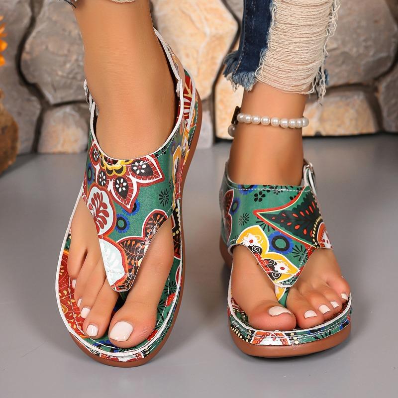 Large Size Herringbone Sandals Women's New Embroidered Flower Back Strap Wedge Heel Women's Sandals