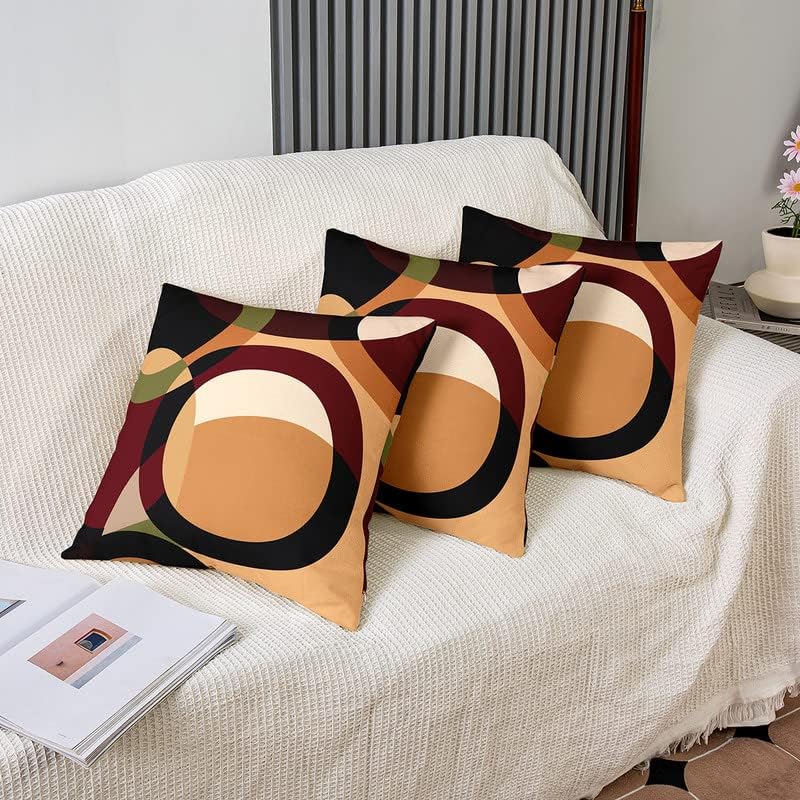 Pack of 2 Geometric Brown Red Green Decorative Throw Pillow Covers, Soft Geometry Square Cushion Case Set for Couch Sofa Bedroom Living Room, Stripe