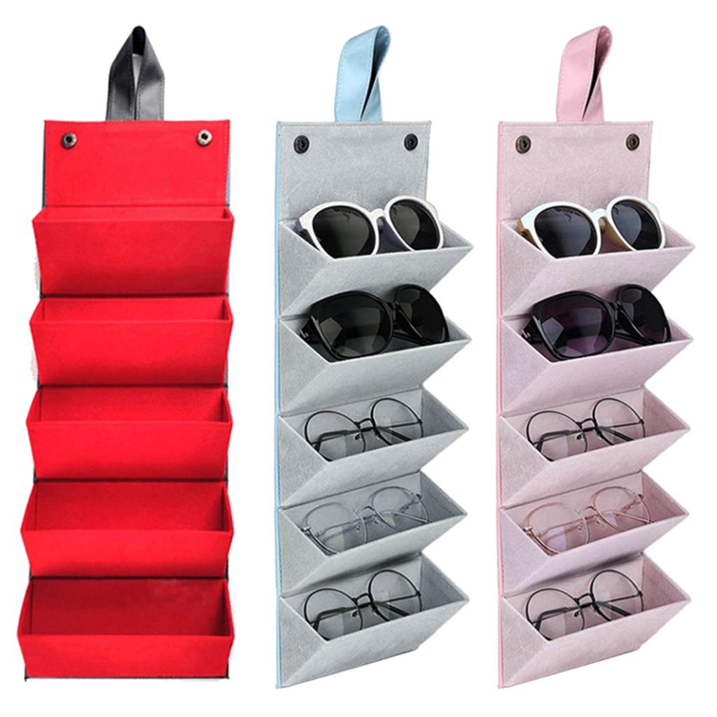Sunglass Travel Holder Foldable PU Eyeglass Organizer with 5Slots for Jewelry Storage Multiple Hanging Eyewear Display