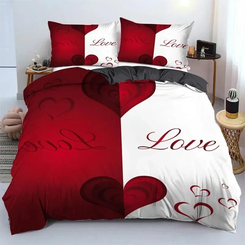 Luxury New 3D Print Love Heart Romantic Theme Valentine'S Day Bedding Set Boys Girls Twin Duvet Cover Pillowcase Bed Kids Adult