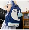 Large Capacity Color Block Student Backpack with Small Fish Pocket - Wear-Resistant Casual Design