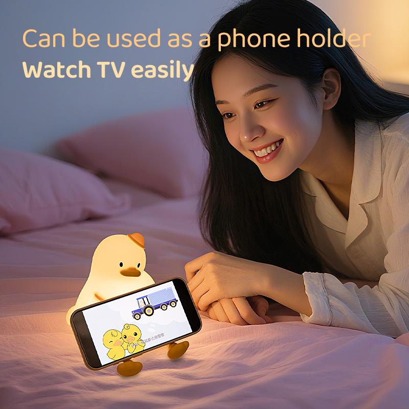 Duck Night Light Cute Animal Silicone Patting Lamp Rechargeable Nursery Night Lamp Kids Birthday Gifts Home Bedroom Beside Lamp