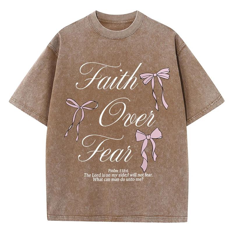 Pink Bow Letter Printed Washed T-shirt  Cotton Top Comfortable Anti Wrinkle Round Neck T-shirt Summer Neutral