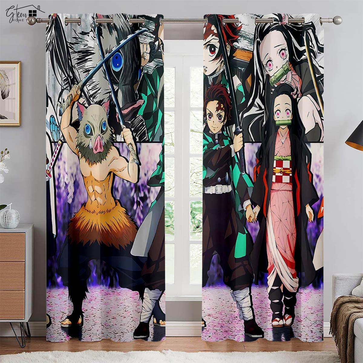 

Anime Japanese Cartoon Printed Window Curtains Restaurant Family Room Bedchamber Light Blocking Heat Insulation Decorative Curtains 2 Pieces Q25491QQ-W100xH130(CM) folio&Grommet Top